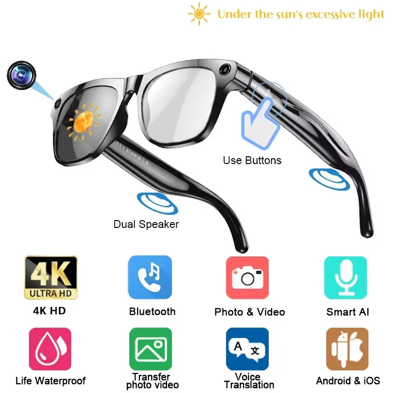 AI Smart Glasses 4K HD – Camera Recording, Bluetooth Calls & Live Voice Translation