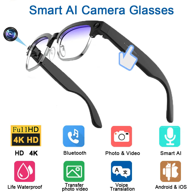 AI Smart Glasses 4K HD – Camera Recording, Bluetooth Calls & Live Voice Translation